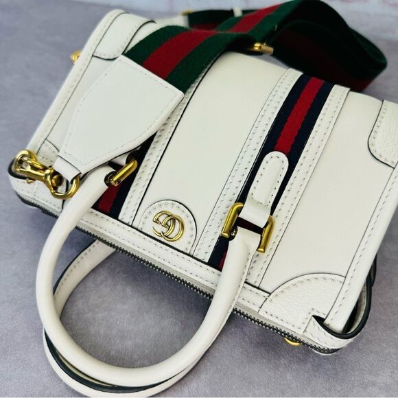 Gucci Web Mini Bowling Leather Bag 715771 White - Picture 7 of 13